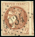 Stamp of France 1870 Lot de quatre Bordeaux : 2c avec voisin, 4c avec bdf, 30c avec voisin, Yv. 46A, tous signés et TB