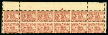 Stamp of South Africa » Transvaal 1895 1d red-brown, mint nh top sheet marginal block of twelve 