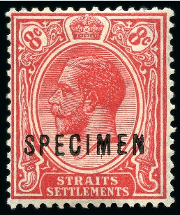 Stamp of Malaysia » Straits Settlements 1921-33 8c Unissued 8c carmine with SPECIMEN ovpt,