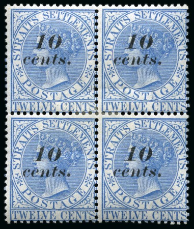 Stamp of Malaysia » Straits Settlements 1880-81 10c on 12c Ultramarine mint og block of four