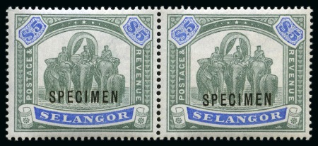 Stamp of Malaysia » Malaysian States » Selangor 1895-99 Wmk Crown CC $1 and $5 mint nh Specimens in pairs