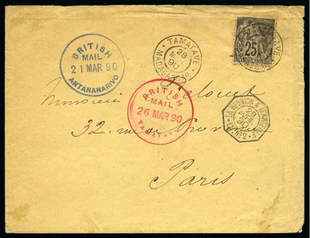 Stamp of Madagascar (British Post) 1890 Envelope from Antananarivo via Tamatave