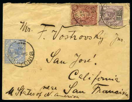 Stamp of Sarawak 1869 Cover with mixed franking of Sarawak and Strait Settlements 