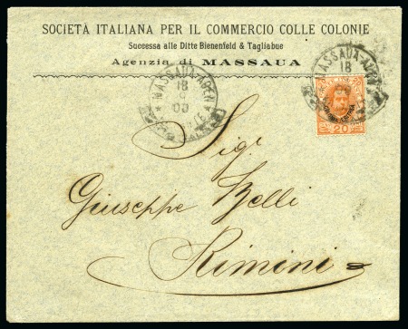 Stamp of Aden 1900 Cover with "MASSAUA-ADEN" key-hole type date-stamp