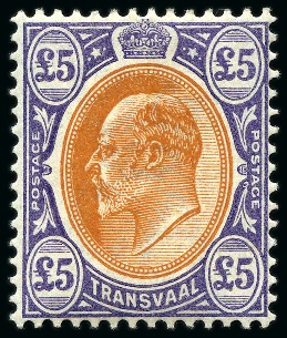Stamp of South Africa » Transvaal 1903 CA £5 Orange-Brown and violet mint nh