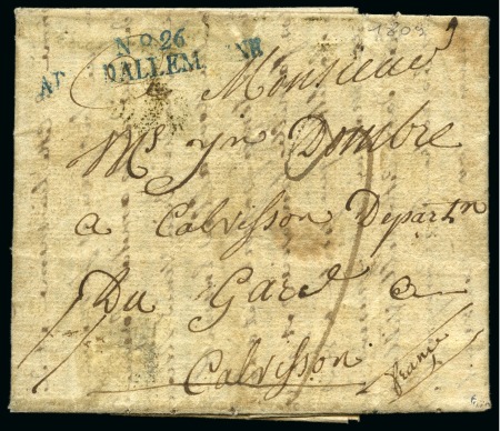 Stamp of France 1826 Pli avec griffe en bleu N°26 / ARMEE D'ALLEMAGNE, adressé à Calvisson dans le Gard