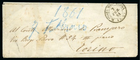 Stamp of Italian States » Sardinia 1861 Fieldpost cover bearing POSTA MIL. SARDA 7 FEB 61 cds, addressed to Turin