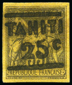 Stamp of Colonies françaises » Tahiti TAHITI Yv. 3, neuf sans gomme, TB, très rare (tirage <50), signé Calves (Yv. € 6'200)