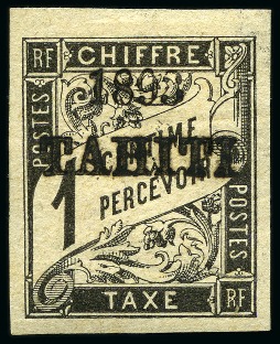 Stamp of Colonies françaises » Tahiti TAHITI TAXE Yv. 14, neuf, TB, très rare, signé A.Brun, cert. Martinaud (Yv. € 2'700)