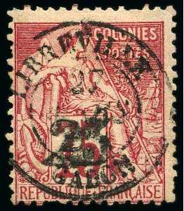 Stamp of Colonies françaises » Gabon Gabon Yv. 10, obl., dentelure irrégulière sinon TB, rare (tirage 1000), signé Calves, Roumet, cert. Atout Phil (Yv. € 2'500)