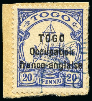 Stamp of Germany » German Colonies » Togo » Togo French Occupation Togo Yv. 46, obl. sur petit fragment, TB, rare (tirage 263), signé A.Brun, Scheller, cert. Atout Phil (Yv. € 1'300)