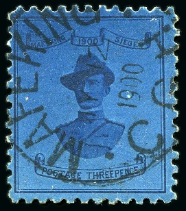 Stamp of South Africa » Mafeking 1900 Baden-Powell 3d deep blue on blue, used with central MAFEKING cds