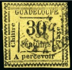 Stamp of Colonies françaises » Guadeloupe Guadeloupe TAXE Yv. 3 et 10, obl, TB, rare, le 3 signé A.Brun et cert. Cérès (Yv. € 1'600)