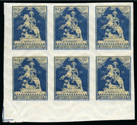 Stamp of Poland » Poland Local Issues POLAND 1916 WARSZAWA Unissued 2gr to 20gr in corner blocks of 6