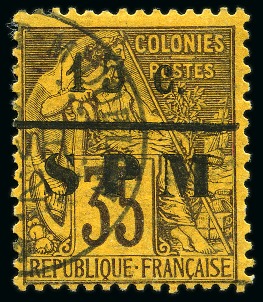 Stamp of Colonies françaises » St. Pierre et Miquelon Saint-Pierre-et-Miquelon Yv. 15, obl., TB, rare, signé A.Brun, Calves, cert. Dutertre (Yv. € 1'600)
