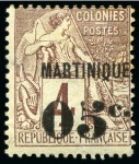 Stamp of Colonies françaises » Martinique Martinique Yv. 9, neuf, TB, très rare (tirage 400), signé A.Brun, cert. Renon, plus Yv. 10 nsg, TB, signé A.Brun (Yv. € 1'840)