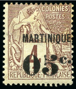 Stamp of Colonies françaises » Martinique Martinique Yv. 9, neuf, TB, très rare (tirage 400), signé A.Brun, cert. Renon, plus Yv. 10 nsg, TB, signé A.Brun (Yv. € 1'840)