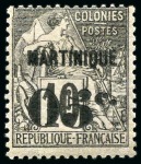 Stamp of Colonies françaises » Martinique Martinique Yv. 9, neuf, TB, très rare (tirage 400), signé A.Brun, cert. Renon, plus Yv. 10 nsg, TB, signé A.Brun (Yv. € 1'840)