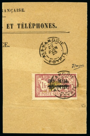 Stamp of Colonies françaises » Alexandrie Alexandrie Yv. 50 obl. sur grand fragment d'enveloppe, TB, cert. Roumet (Yv. € 1'400)