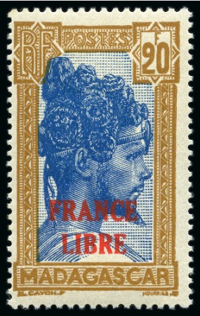 Stamp of Colonies françaises » Madagascar (Poste française) Madagascar Yv. 255A, neuf avec faible trace de charnière, TB, rare, signé A.Brun, Jamet, cert. Philatel (Yv. € 1'100)