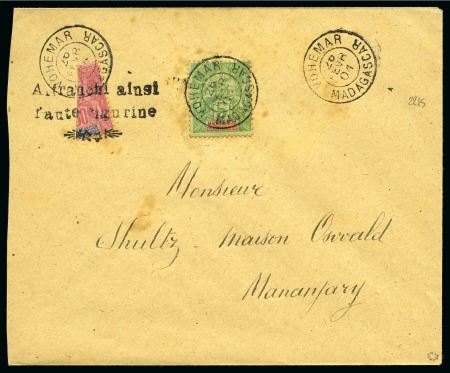 Stamp of Colonies françaises » Madagascar (Poste française) Madagascar Yv. 91A +42A sur lettre de Vohemar pour Mananjary, plus Yv. 91 sur lettre de Vohemar pour Tamatave, B/TB, cert. Roumet 
