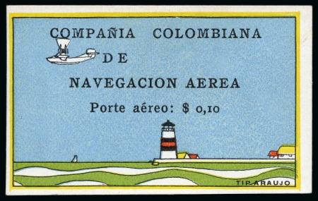 Stamp of Colombia 1920 COMPAÑIA COLOMBIANA DE NAVEGACION AEREA 10c y
