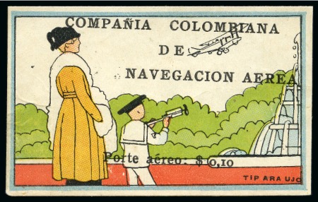 Stamp of Colombia 1920 COMPAÑIA COLOMBIANA DE NAVEGACION AEREA 10c y