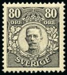 Stamp of Sweden 1918-1919 Gustav V, 55ö & 80ö, mint lh, very fine, rare, cert. Renon (2)