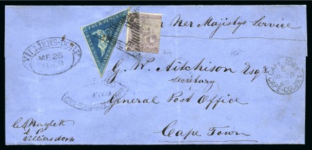 Stamp of South Africa » Cape of Good Hope 1855-63 Perkins Bacon 4d blue in combination with 1864-77 6d pale lilac rectangular