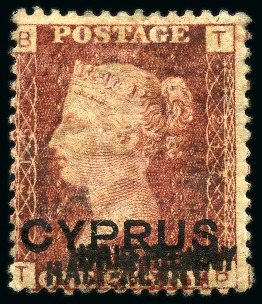 Stamp of Cyprus » Overprinted Stamps of Great Britain 1881 1/2d (13mm ovpt) on 1d red pl.215, with triple surcharge variety
