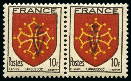Stamp of France » Libération SYLVANES LES BAINS Mayer 2M à 5M, 15, 17, 19, 20, 21, 23, 26, 31, 34C, tous en 2 exemplaires (souvent en paires), neuf sans ch., TB, tous signés Calves, Mayer € 7'610