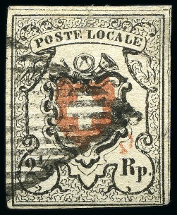 Stamp of Switzerland / Schweiz » Orts-Post und Poste Locale Poste Locale OHNE Kreuzeinfassung, Type 24 mit schwarzer Raute entwertet, kleine Fehler aber ein noch schön präsentierendes Stück