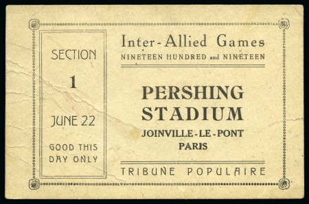 Stamp of Olympics » 1917-1920 Intervening Championships 1919 Pershing Inter-Allied Games ticket and postcards