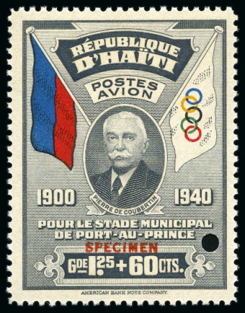 Stamp of Olympics » Pierre de Coubertin and the IOC HAITI: 1940 set of 3 with SPECIMEN ovpt and punch hole