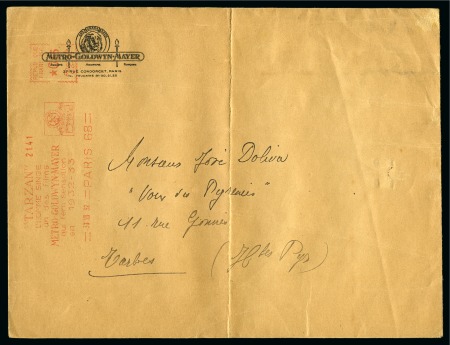 Stamp of Olympics » 1924 Paris » Covers and Cancellations 1932 Metro-Goldwyn-Mayer advertising envelope with "TARZAN / L'HOMME SINGE..." advertising Paris meter frank