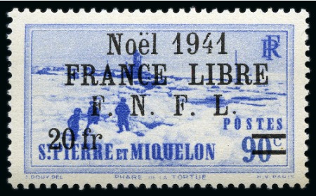 Stamp of Colonies françaises » St. Pierre et Miquelon Saint-Pierre-et-Miquelon Yv. 212 à 231 avec surcharge rouge complète (20 valeurs), plus Yv. 212 à 231 avec surcharge noire