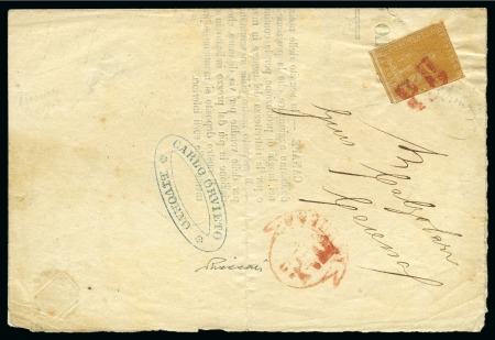 Stamp of Italian States » Tuscany TUSCANY TOSCANA 1857 1so on printed matter with red PD, rarity