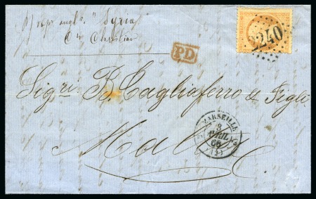 Stamp of Russia » Ship Mail RUSSIA 1866 Maritime mail Taganrog to Marseille where 40C were applied to Malta (2)