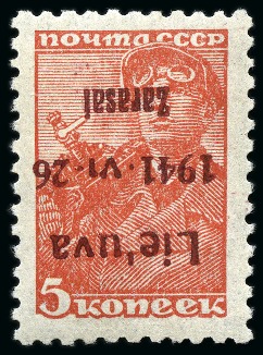Stamp of Germany » German WWII Occupation Issues » Lithuania Zarasai 1941 5k red with INVERTED overprint in lilac, never hinged, very fine, cert. Krischke BPP
