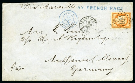 Stamp of China 1878 Cover from Shanghai to Germany franked with France 40c Ceres (paying the UGP rate) tied by 5104 losenge, Shang-hai 16.06.78 cps, French Packet cps in blue, very fine, scarce, signed Baudot, ex Abensur 