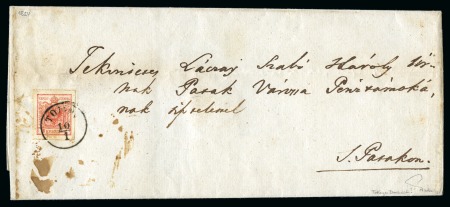 Stamp of Austria » 1850 Issue AUSTRIA HUNGARY TOKAY ROULETTE  1854 3Kr red cover