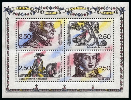 Stamp of France 1991 Bicentenaire, deux blocs-feuillets avec variété noir au lieu de violet, neuf sans ch., TB, un signé Calves (Maury € 800 x2)
