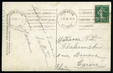 Stamp of Olympics » 1924 Chamonix DURING THE GAMES: 1924 Chamonix group incl. 1924 (Feb 3) postcard sent during the Games