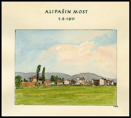 Stamp of Bosnia and Herzegovina Collection of 181 Watercolour painting in four deluxe albums depicting all the towns of Bosnia with postoffices at the turn of the 20th Century