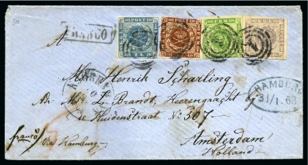 Stamp of Denmark » Skilling Issue DENMARK 1863 Cover to Netherlands with 4-colour franking