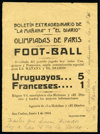 Stamp of Olympics » 1924 Paris » 1924 Olympic Issues of Other Countries Newspaper bulletin pamphlet announcing Uruguay's victory