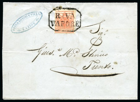 Stamp of Austria » 1850 Issue AUSTRIA 1850 Issue LAGO DI GARDA SHIPMAIL : RIVA VAPORE on cover