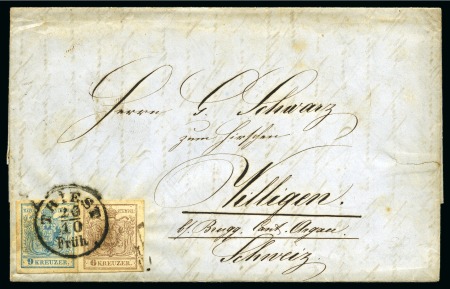 Stamp of Austria » 1850 Issue AUSTRIA 1856 6kr + 9Kr cover TRIESTE to SWITZERLAND