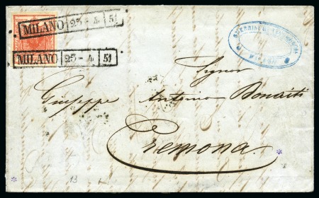 Stamp of Austria » 1850 Issue AUSTRIA USED IN LOMBARDO VENETIA 1851 3Kr with VENEZIA & MILANO pmks