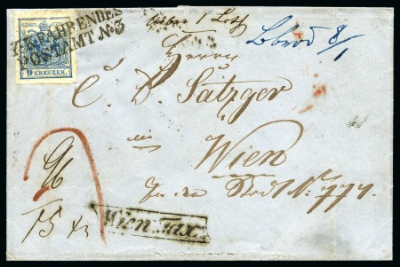Stamp of Austria » 1850 Issue AUSTRIA TPO / POSTAGE DUE COVER 1854 Boehm.Brod   TPO no.3